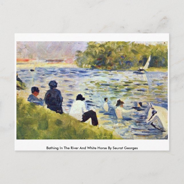 Bathing In The River And White Horse Postcard (Front)