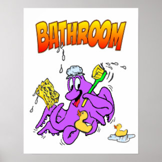 Bathing Octopus Bathroom Poster Customizable
