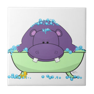 Bathing Purple Hippo Ceramic Tile