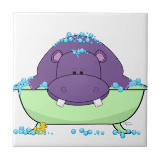Bathing Purple Hippo Ceramic Tile