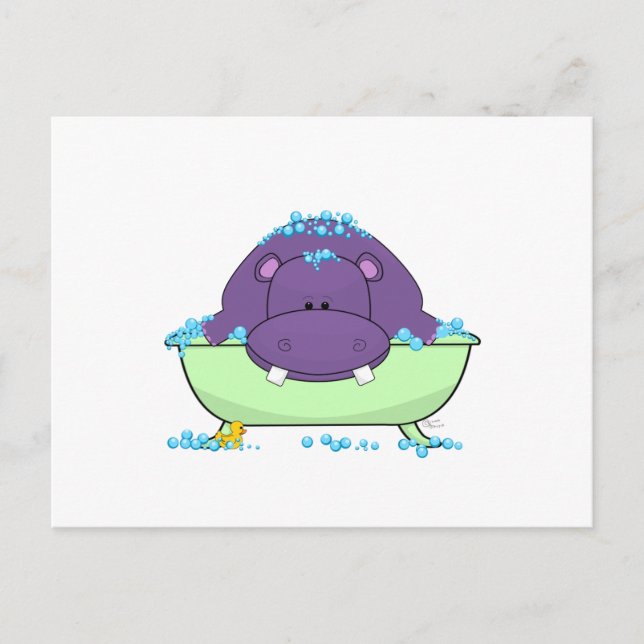 Bathing Purple Hippo Postcard (Front)