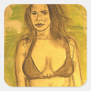 bathing suit girl art square sticker