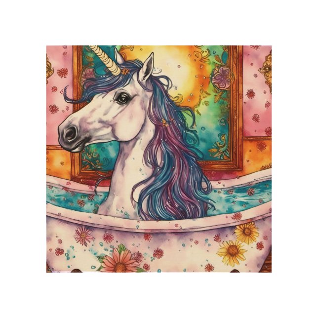 Bathing Unicorn Wood Wall Art (Front)