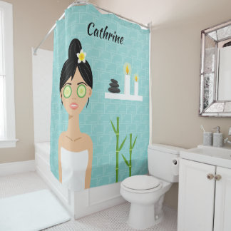 Bathing Woman Spa Woman Illustration & Name Shower Curtain