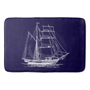 Bathmat   Blue sail boat ship nautical sailboat