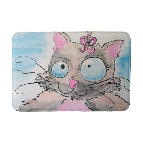 Bathmat Fat Girly Kitty Watercolor Bathroom Mat