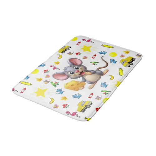 Bathmat Mouse Yellow Cheese Cat Stars Trucks