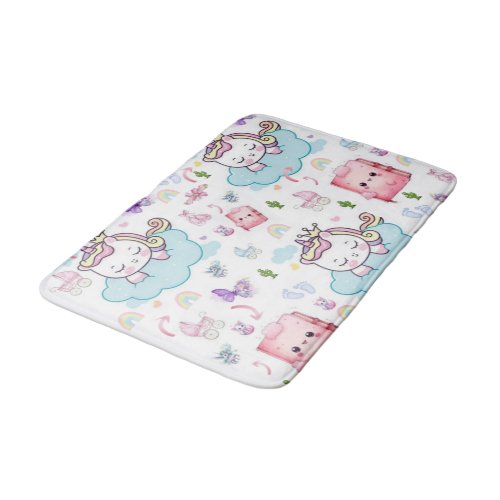 Bathmat Pink, Blue Unicorn Rainbow Cat