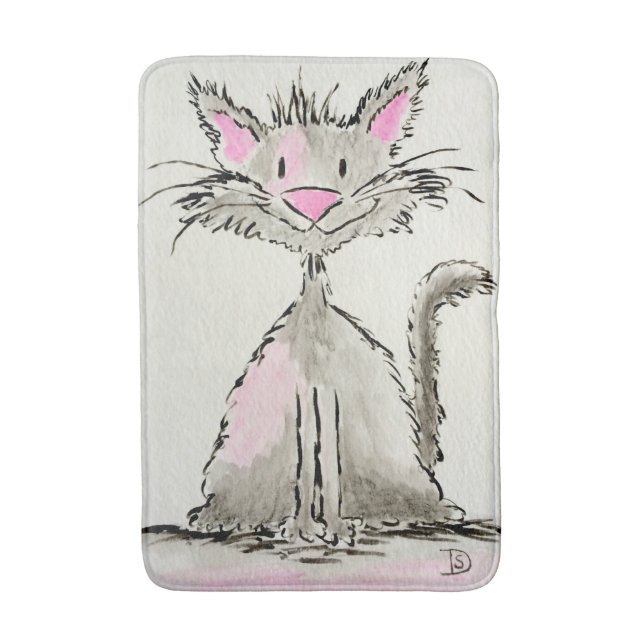 Bathmat, Watercolor Kitty Cat Bathroom Mat (Front Vertical)