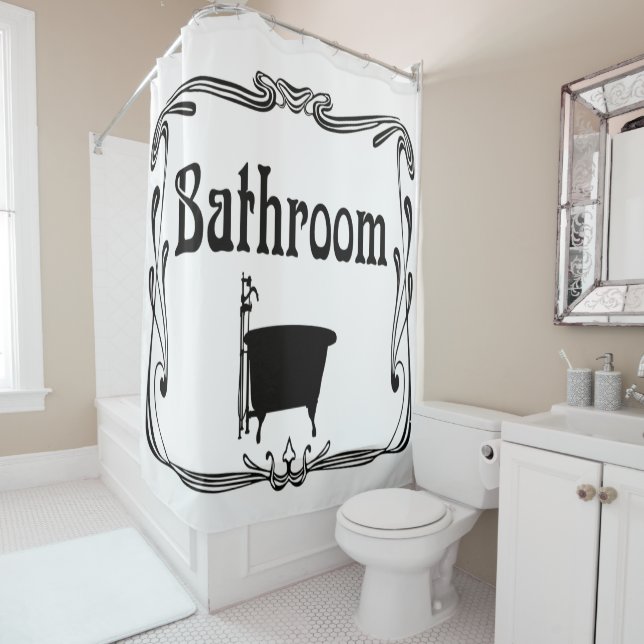 Bathroom bath tub black white Shower curtain (In Situ)