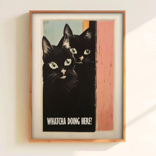 Bathroom Cat Print For Toilet Wall Art Funny Black