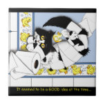 Bathroom Cat Tile<br><div class="desc">Black and white long haired cat tangled up in toilet paper.</div>