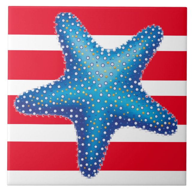 Bathroom Ceramic Tile - Blue Starfish (Front)