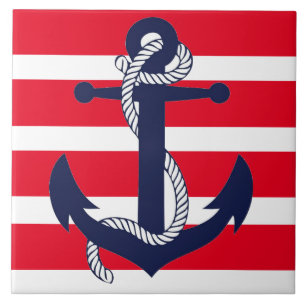 Bathroom Ceramic Tile - Red Blue Anchor