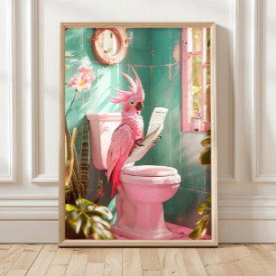 Bathroom Cockatoo on Toilet Print, Bathroom Decor