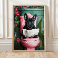 Bathroom French Bulldog Toilet Print, Bathroom Wal