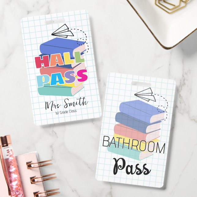 Bathroom Hall Pass Books Doodle Lanyard Badge (Office)