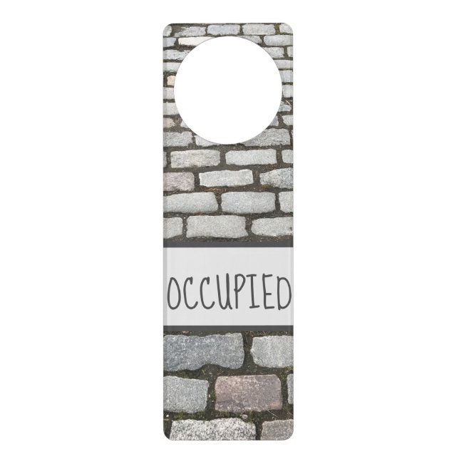 Bathroom In Use Occupied Brick Cobblestone Door Hanger (Front)