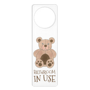 Bathroom In Use Occupied Brown Teddy Bear Door Hanger