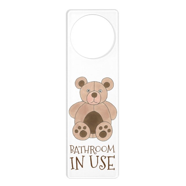 Bathroom In Use Occupied Brown Teddy Bear Door Hanger (Front)