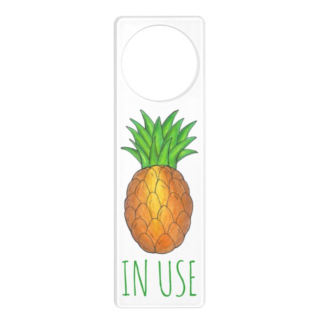 Bathroom In Use Occupied Hawaiian Pineapple Door Hanger (Front)