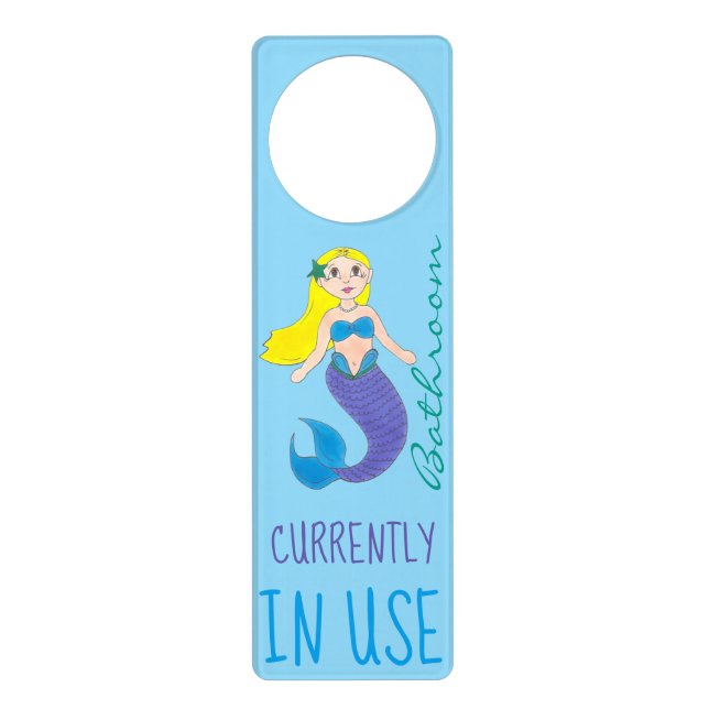Bathroom In Use Occupied Purple Mermaid Door Hanger (Front)