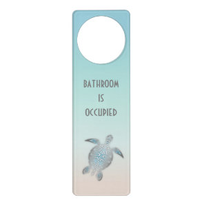 Bathroom Is Occupied Silver Turtles Coastal Door Hanger