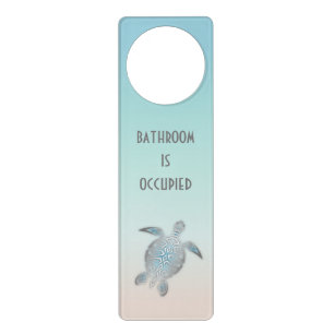 Bathroom Is Occupied Silver Turtles Coastal Door Hanger