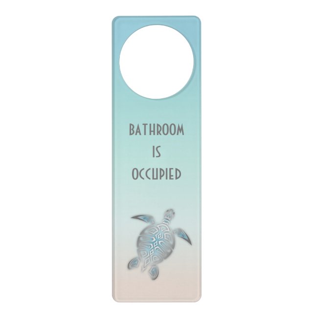 Bathroom Is Occupied Silver Turtles Coastal Door Hanger (Front)