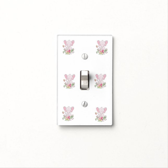 Bathroom Light Switch Cover Elephant Floral Pink  (In Situ)