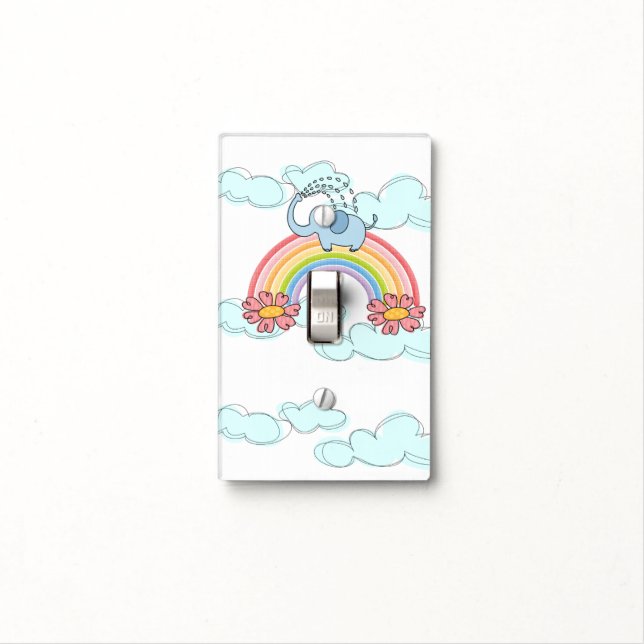 Bathroom Light Switch Cover Elephant Rainbow Blue (In Situ)