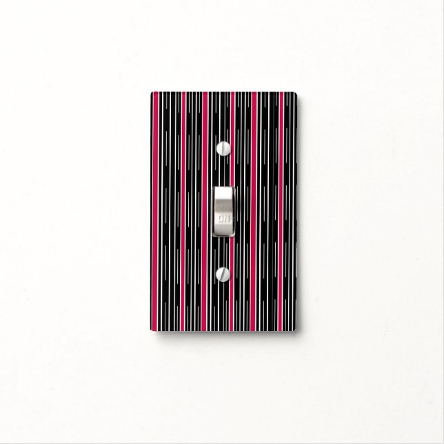 Bathroom Light Switch Cover Pink & Black Stripe (In Situ)