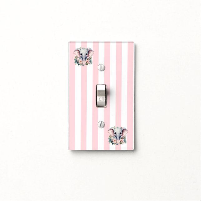 Bathroom Light Switch Cover Pink & White Stripe (In Situ)