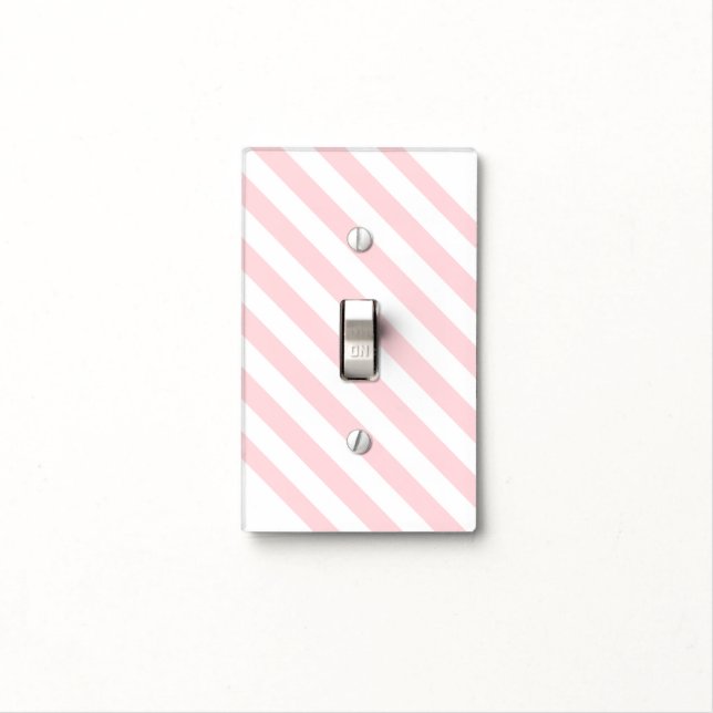 Bathroom Light Switch Cover Pink & White Stripe (In Situ)