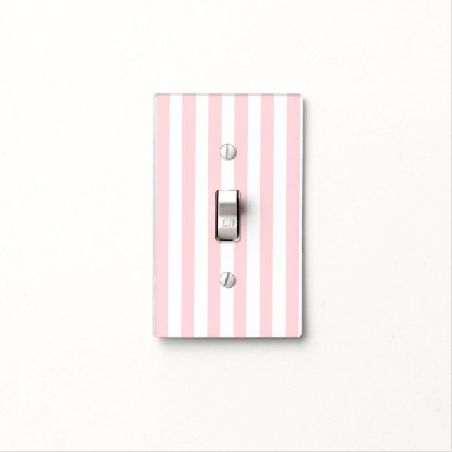 Bathroom Light Switch Cover Pink & White Stripe (In Situ)
