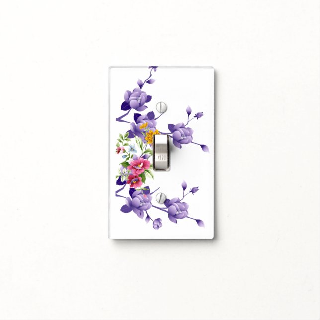 Bathroom Light Switch Cover Purple Floral  (In Situ)