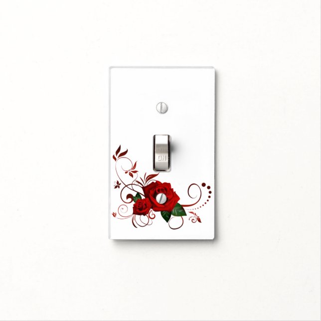 Bathroom Light Switch Cover Red Rose Floral (In Situ)