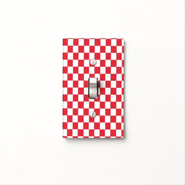 Bathroom Light Switch Cover Red & White Square (In Situ)