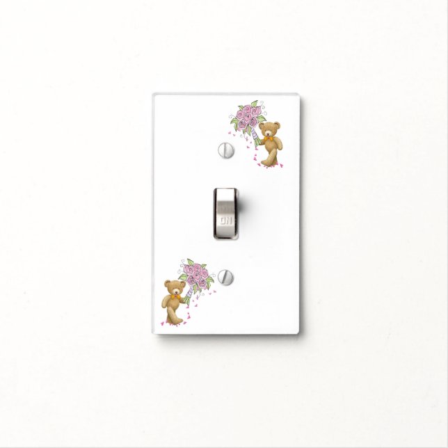 Bathroom Light Switch Cover Teddy Bear Floral (In Situ)