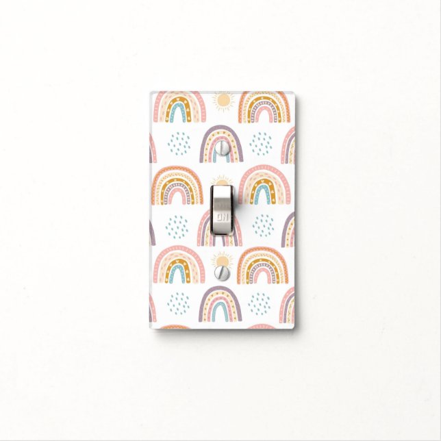 Bathroom Light Switch Cover Watercolor Rainbow (In Situ)
