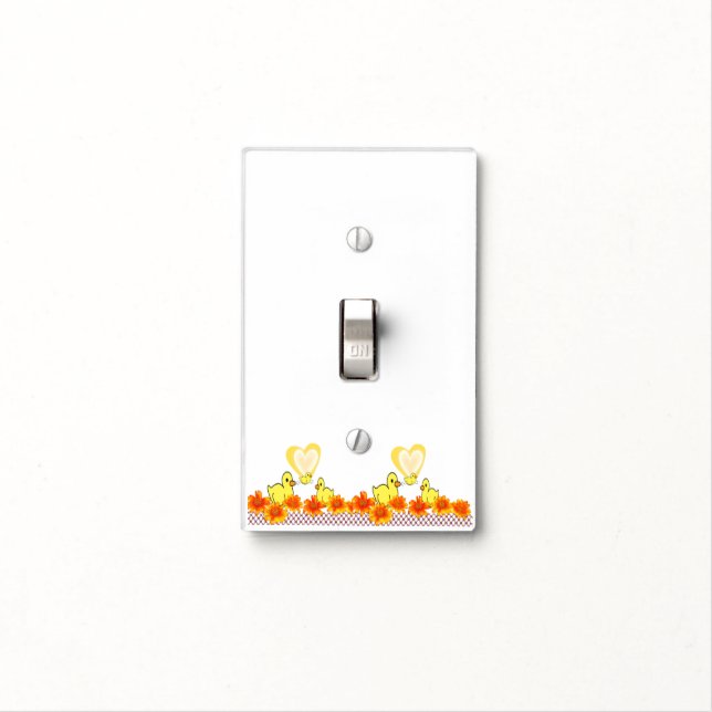 Bathroom Light Switch Cover Yellow Ducks Floral (In Situ)
