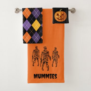 Bathroom Mummies Halloween Theme Bath Towel Set by MiniBrothers at Zazzle