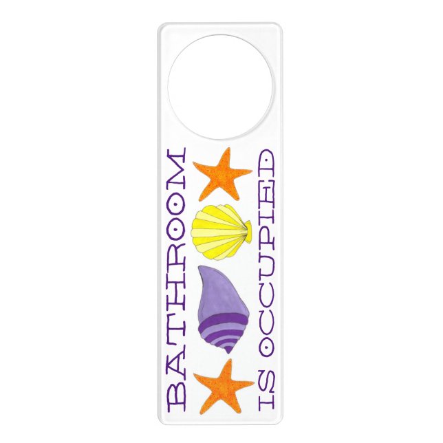 Bathroom Occupied Seashell Starfish Beach House Door Hanger (Front)
