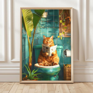 Bathroom Orange Tabby Cat Print, Funny Tabby Cat P Poster
