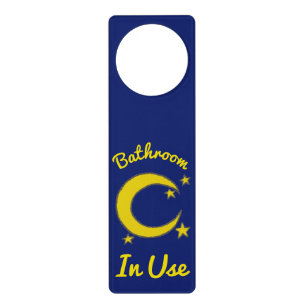 Bathroom Outhouse In Use Yellow Moon Stars Sky Door Hanger