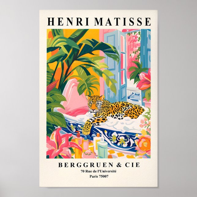 Bathroom Print, Leopard Wall Art, Maximalism Henri Poster (Front)