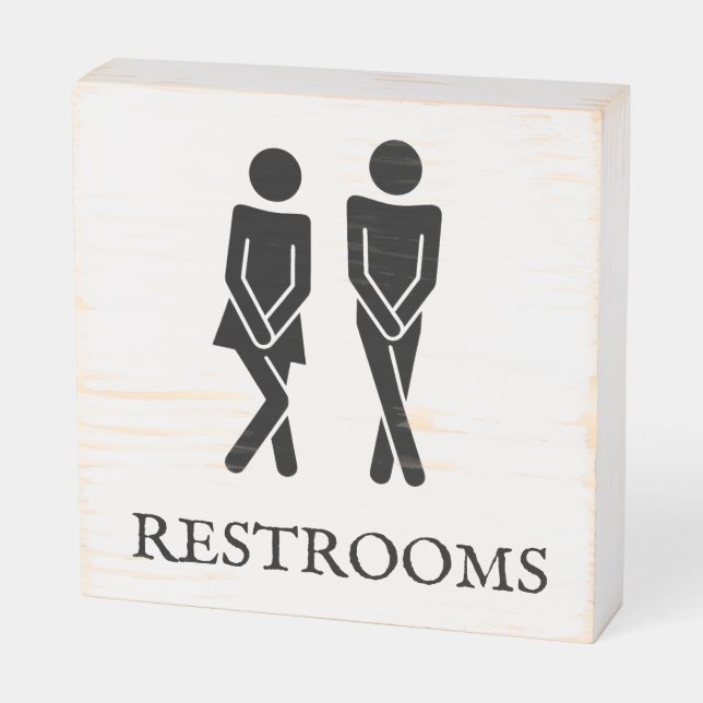 Bathroom Restaurant Business Home Funny Bathroom Wooden Box Sign (Angled Horizontal)