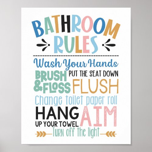 Bathroom Rules Kids Wall Poster