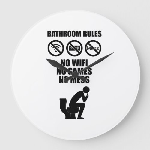 Bathroom Rules Large Clock