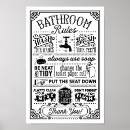 Bathroom Rules Modern Vintage Poster